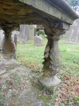 Oblique view of detail on right side legs of Grey Tomb at St Margaret, Tanfield May 2016